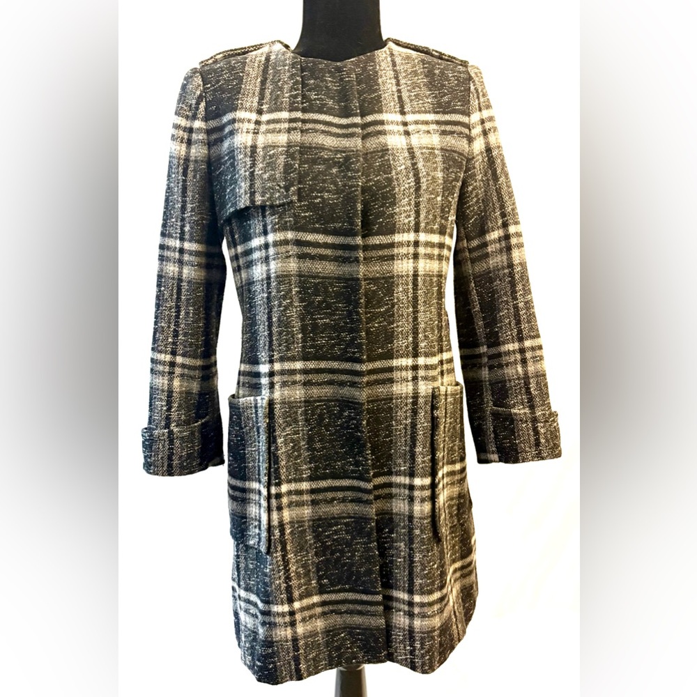Zara Basic Wool Plaid Plaid Coat - image 1